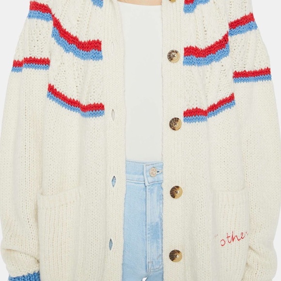 MOTHER Cream Cardigan with Blue & Red Stripes (NEW w tags) - Picture 1 of 7